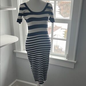 Michael Kors Striped Navy and White Midi Dress